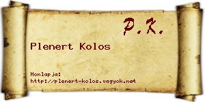 Plenert Kolos névjegykártya